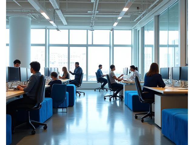 Vue moderne de l'intérieur des bureaux d'Atlas Conseil, avec des espaces de travail collaboratifs et lumineux.