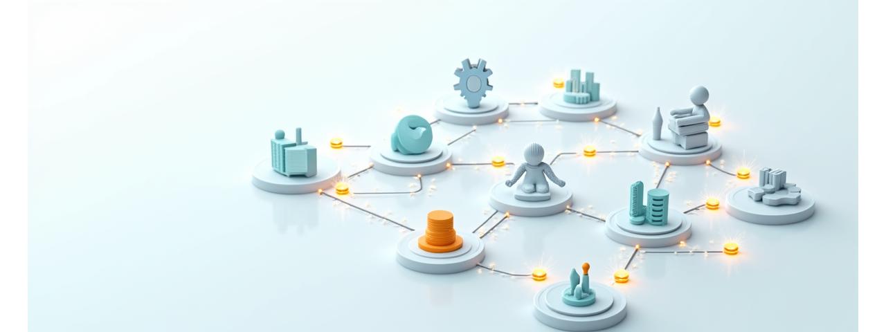 Illustration moderne de différents dossiers et icônes juridiques interconnectés, symbolisant la complétude des services Atlas Conseil.