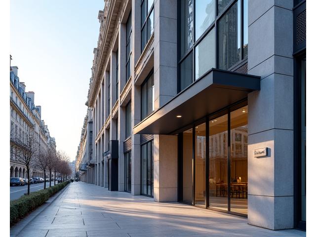 Photo de l'entrée des bureaux d'Atlas Conseil à Paris, bâtiment moderne et élégant.