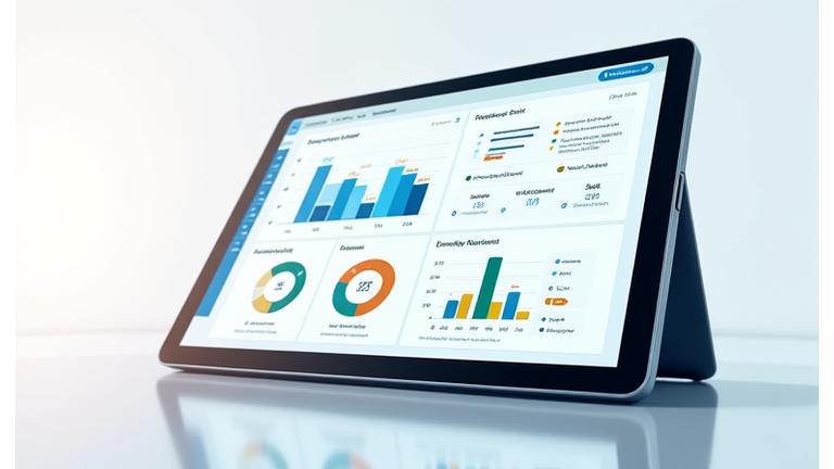 Illustration d'un tableau de bord interactif affichant des données et graphiques pour l'évaluation PI