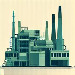 Icône d'une usine moderne avec des engrenages, symbolisant l'innovation industrielle